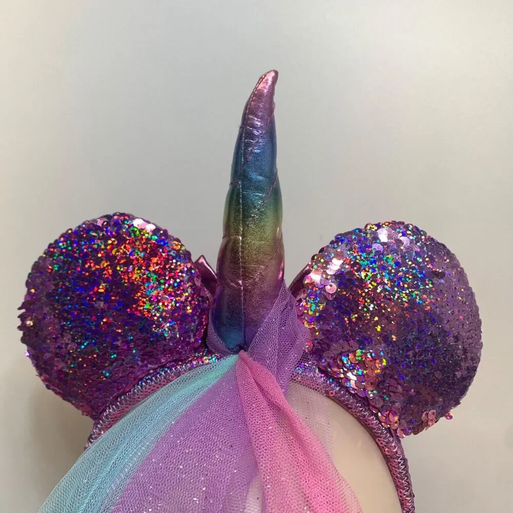 Disney Parks Purple Rainbow Metallic Sequin Unicorn Mini Mouse‎ Ears Headband